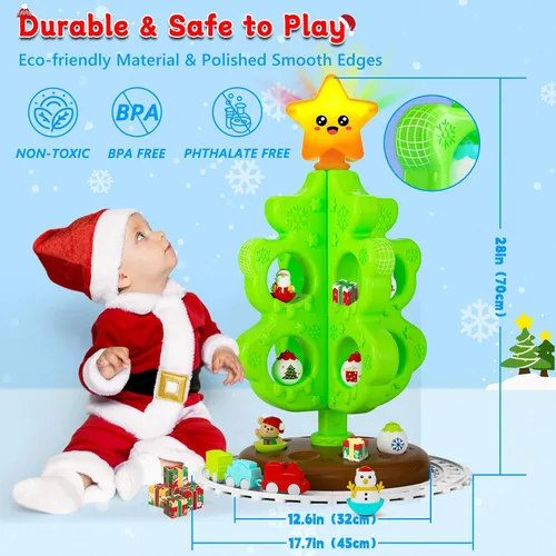 Miniatura 6 de Mi Primer Árbol de Navidad para Niños Pequeños, Juguete Decorativo Montessori Musical con Luces y Adornos, Mini Juego de Tren, Juguetes Roly Poly