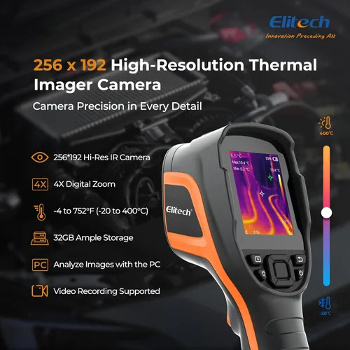 Miniatura 2 de Elitech Cámara de imágenes térmicas con resolución IR de 256 x 192, cámara infrarroja de mano para inspección del hogar y HVAC, grabación de video
