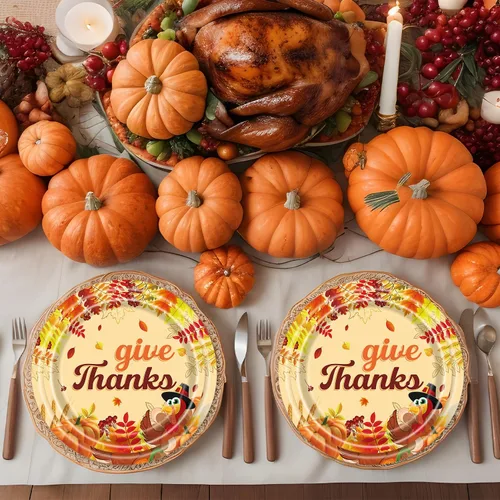 Miniatura 5 de Juego de platos y servilletas de Acción de Gracias, suministros de calabaza de hoja de arce para fiesta de otoño, decoraciones de Acción de Gracias