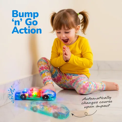 Miniatura 2 de ArtCreativity Juguete sensorial transparente con luz para niños, 1 unidad, auto de juguete con engranajes móviles coloridos, música y efectos LED