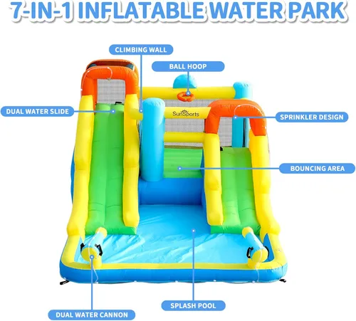 Miniatura 3 de Tobogán acuático inflable para patio trasero de niños, casa de rebote con tobogán acuático, casa inflable para parque acuático inflable para húmedo