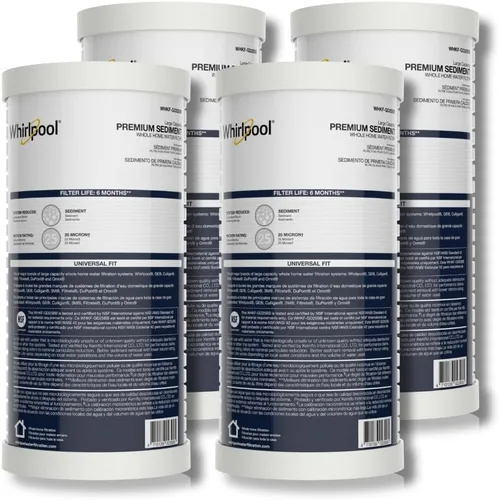 Whirlpool Filtro de sedimentos de gran capacidad para toda la casa WHKF-GD25BB, caja completa de 4 filtros, filtración de 25 micrones certificada