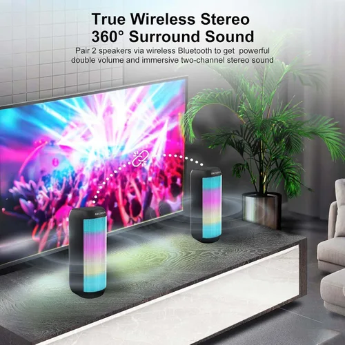 Miniatura 4 de Altavoz Bluetooth portátil con sonido estéreo fuerte, 8 modos de luz LED, tiempo de reproducción de 36 horas, emparejamiento TWS, IPX4 impermeable