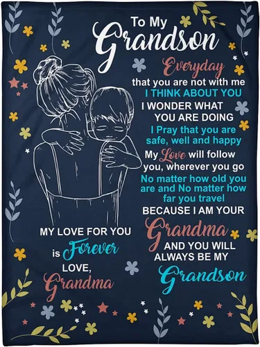 Miniatura 2 de Manta personalizada con texto en inglés «To My Grandson from Grandma Mimi You Will Always Be My Grandson Hugging Flowers», regalos personalizados