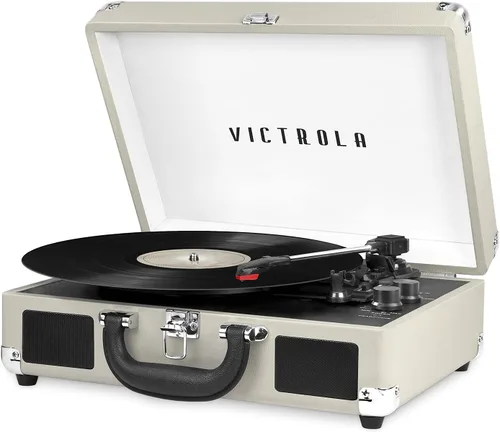 Victrola Journey - Reproductor de discos portátil de maleta con Bluetooth y altavoces integrados, tocadiscos de vinilo de 3 velocidades, salida RCA,