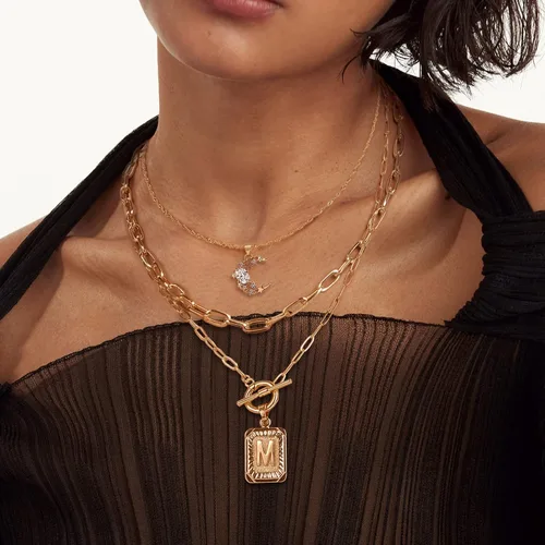 Miniatura 8 de MJartoria Collares con inicial en capas para mujer, a la moda, chapado en oro de 14 quilates, gargantilla de estrella simple, collar con dije