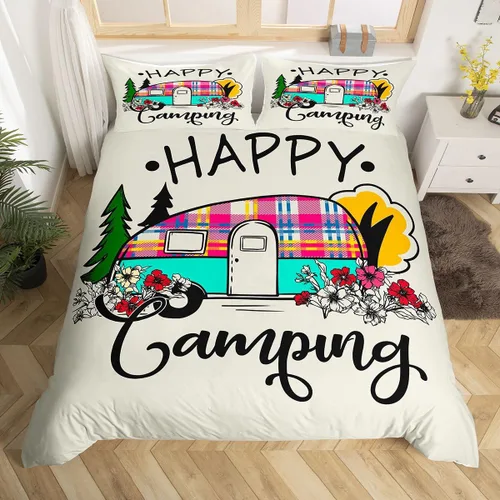 Miniatura 10 de Juego de funda de edredón con reglas de campamento, tamaño Queen para niños, funda de edredón rústica para campamento (sin edredón), funda de Multi