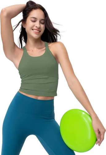 Miniatura 35 de sphinx cat - Camiseta corta de entrenamiento para mujer, camiseta sin mangas, acanalada, con espalda cruzada y brasier integrado