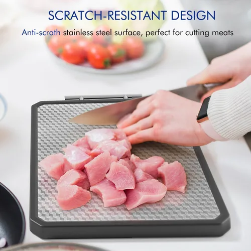 Miniatura 3 de Tabla de cortar de acero inoxidable, tabla de cortar resistente a los arañazos para cocina, tabla de cortar doble cara de 16 * 11 pulgadas, acero