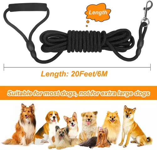 Miniatura 6 de Vivifying Correa larga flotante para perro, correa de entrenamiento para perros de 20 pies, cable de control con mango cómodo para exteriores, Negro