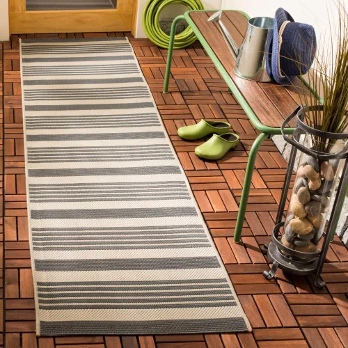 Miniatura 6 de SAFAVIEH Courtyard Collection - Alfombra decorativa, 2.3 x 5 pies, beige y verde oscuro, para interior/exterior, resistente a la intemperie