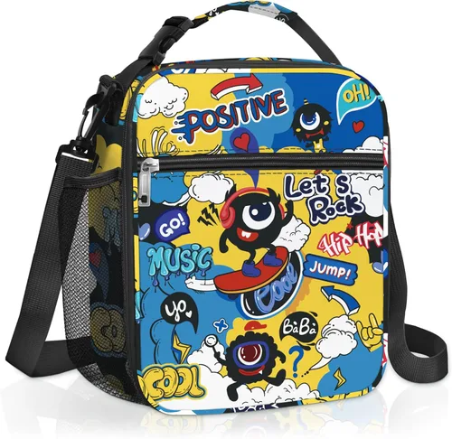 Clastyle Monster - Lonchera térmica para niños, bolsa térmica grande para niños, picnic, escuela, lonchera, cómic, azul