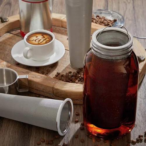 Miniatura 6 de 3 filtros de café frío con asa, filtro de tarro de acero inoxidable de 2 cuartos de galón para boca ancha, frasco de masón, infusor de té, filtro