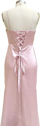 Miniatura 5 de Vestidos de dama de honor de sirena de satén para boda, con tirantes delgados, vestido formal con abertura y cuello vuelto, vestido de noche