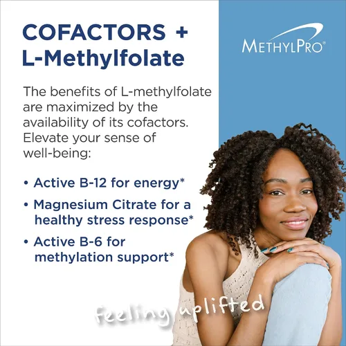 Miniatura 2 de MethylPro Cofactors + L-metilfolato de 15 mg - Apoya una mentalidad saludable - Vitaminas B6, B12 y magnesio - Folato activo para apoyo