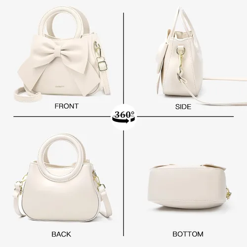 Miniatura 8 de Bolsos pequeños para mujeres tipo bandolera, bolso cruzado de cuero vegano y carteras con asa superior de transporte y lindo nudo de lazo