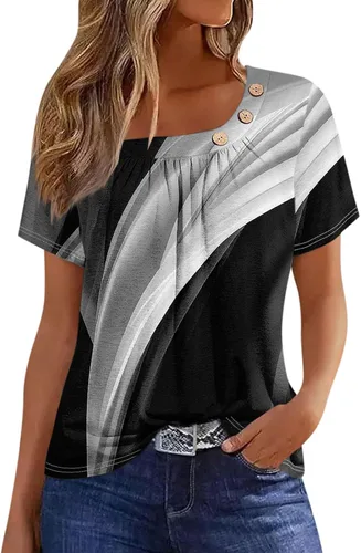 Miniatura 9 de Camisetas de manga corta con cuello cuadrado para mujer, blusas de trabajo informales de verano, tallas S-3XL