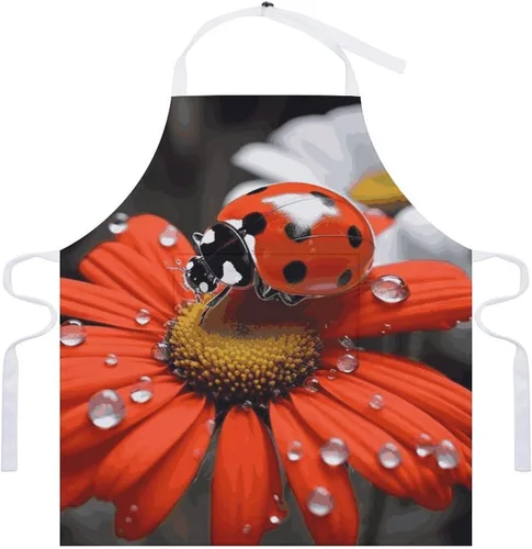 Miniatura 7 de MUSM Delantal de margarita de mariquita, clásico vintage divertido con bolsillos delantales, babero ajustable resistente a gotas de agua