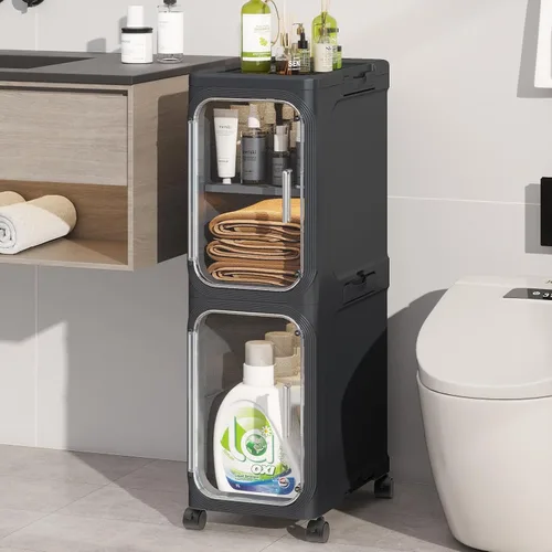 Miniatura 17 de Armario de almacenamiento de baño delgado de 2 niveles, gabinetes de almacenamiento plegables, almacenamiento de baño estrecho, organizador