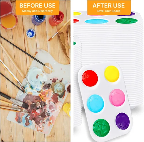 Miniatura 5 de 100 paletas de pintura de plástico blanco de 6 pozos, paletas de pintura de acuarela, bandejas de pintura para manualidades, bandeja de pintura