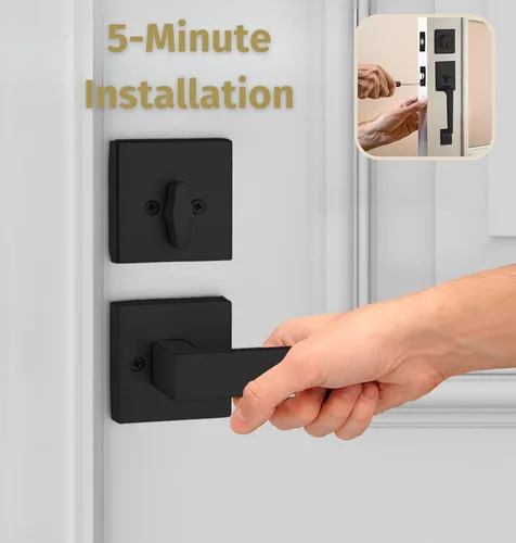 Miniatura 5 de Mega Handles - Juego de manijas de puerta de entrada TOBELLE en acabado negro mate - Manija de un solo cilindro con palanca para puertas de entrada