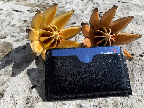 Miniatura 6 de Tarjetero de cuero real para tarjetas de crédito, hecho a mano, 100% piel de vaca auténtica, diseño de reptil en relieve, cocodrilo de lagarto