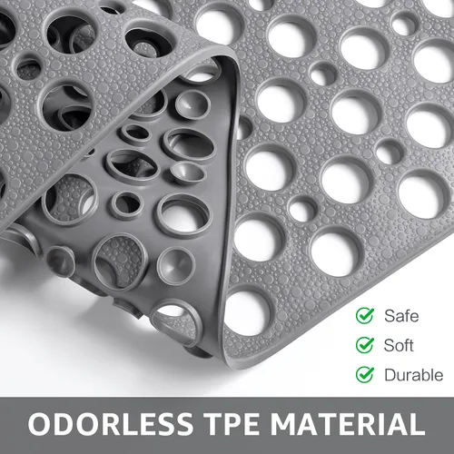 Miniatura 5 de Yolife Tapete de ducha grande, 47 x 32 pulgadas, tapete de ducha antideslizante para ducha interior con orificio de drenaje, tapete de ducha de TPE