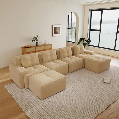 Miniatura 19 de Sofás modulares modulares sin hueso de 82 pulgadas para sala de estar, juego de sofá comprimido de 2 plazas, no requiere montaje, tela de pana, Verde