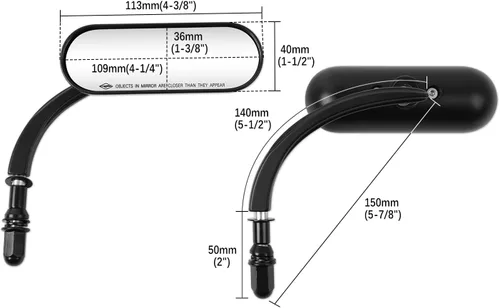 Miniatura 5 de Negro 0.315 in 0.394 in motocicleta mini oval retrovisor espejos para Dyna Softail Touring Sportster 883 1200 Electra Glide Cruisers Choppers