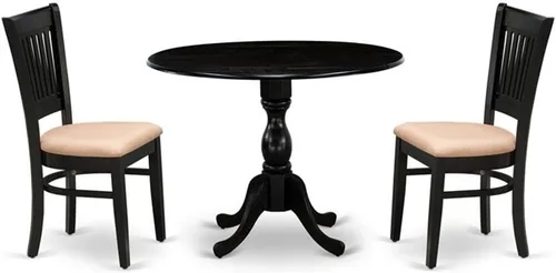 East West Furniture DMVA3-BLK-C - Juego de mesa y sillas de cocina de 3 piezas contiene una mesa de comedor redonda con gotas y 2 sillas tapizadas