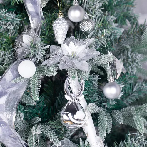 Miniatura 3 de Paquete de 100 adornos de bola de Navidad, bolas de Navidad de plástico plateado y blanco, inastillables, decoración de árbol de Navidad