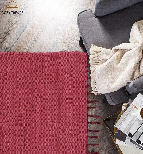Miniatura 5 de COZY TRENDS Alfombra trenzada a mano, estilo indio, tradicional, colorido, de algodón, Chindi, decoración del hogar, 24 x 36 pulgadas, con flecos