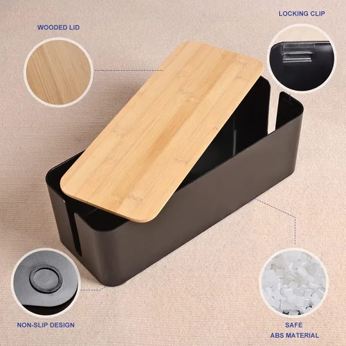 Miniatura 4 de Caja organizadora de cables – Caja organizadora de cables de estilo madera para ocultar cables y tiras de alimentación Caja organizadora de cables