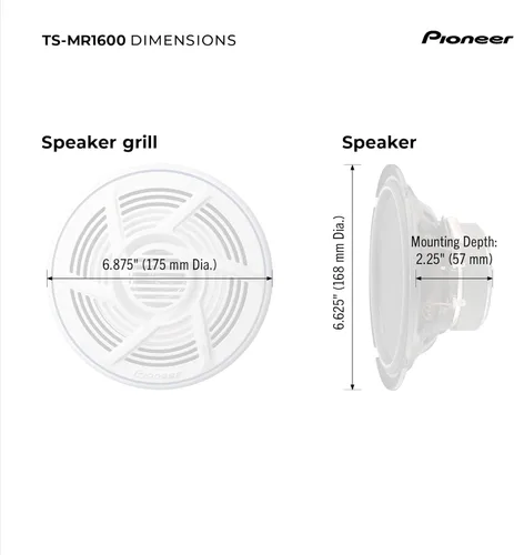 Miniatura 6 de PIONEER TS-MR1600 Altavoces marinos de 6.5 pulgadas (par) - Altavoces coaxiales de barco de 2 vías, 100 W de potencia máxima, impermeable