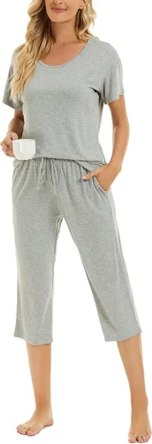 Miniatura 4 de LOCUBE Conjunto de pijama para mujer, suave y cómodo, conjunto de pijama de manga corta y pantalones capri