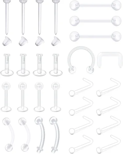 MODRSA 16g 20g Mix Clear Piercing Retainers Plastic Septum Retainer Clear Nose Studs for Work Flexible Lip Plastic Earring Studs for Sport Surgery