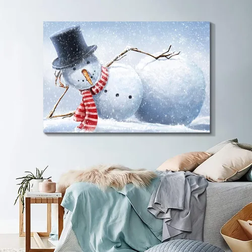 Miniatura 3 de Denozer - Arte de pared de muñeco de nieve de Navidad, impresiones artísticas sobre lienzo para dormitorio, sala de estar, decoración de pared