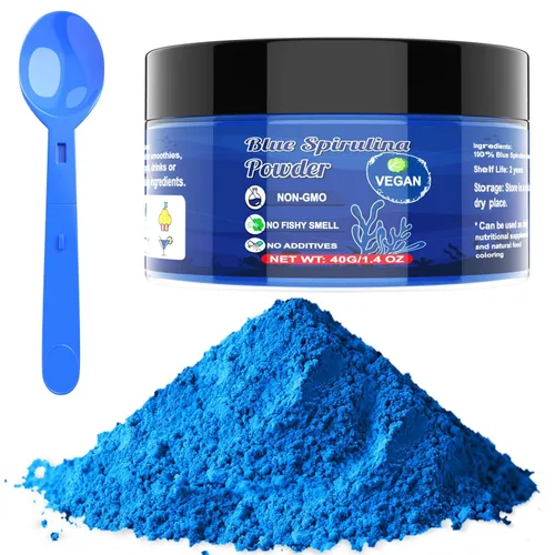 Polvo de espirulina azul azul – 1.41 onzas de colorante natural azul para alimentos, sin olor a pescado, extracto de ficocianina 100% vegano, polvo