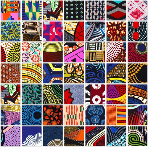 Miniatura 7 de Tatuo 150 piezas de tela de algodón africano de 4 × 4 pulgadas cuadrados de tela de acolchado no repetida Kente, cuadrados de cera africana Ankara