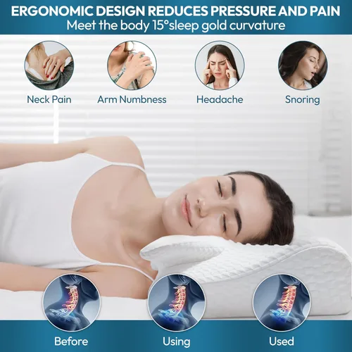 Miniatura 3 de Almohada cervical cervical para dormir – Almohada cervical de espuma viscoelástica para aliviar el dolor de cuello – Almohada ergonómica para dormir