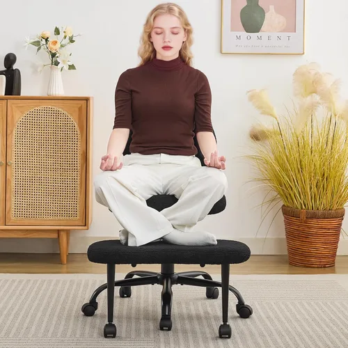 Miniatura 6 de Silla ergonómica de oficina con patas cruzadas, silla para TDAH, asiento ajustable de altura ancha, reposapiés giratorio de 360° con ruedas, silla