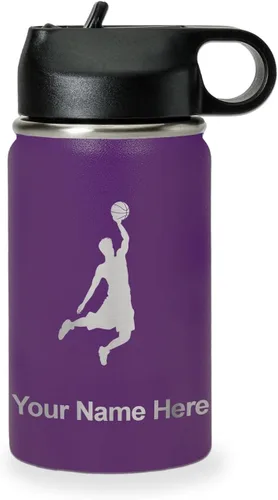 Miniatura 38 de LaserGram Botella de agua personalizada, hombre haciendo slam dunk de baloncesto, de acero inoxidable, de doble pared con aislamiento al vacío