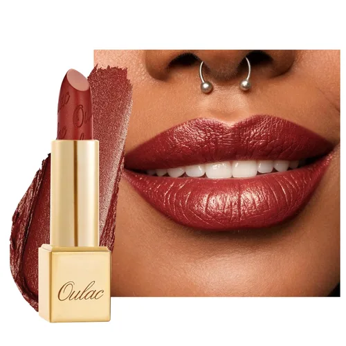 Miniatura 17 de Oulac Lápiz labial rojo, regalos de Navidad para mujeres, fórmula hidratante ligera con brillo 3D metálico, color de labios de alto impacto, Bomba