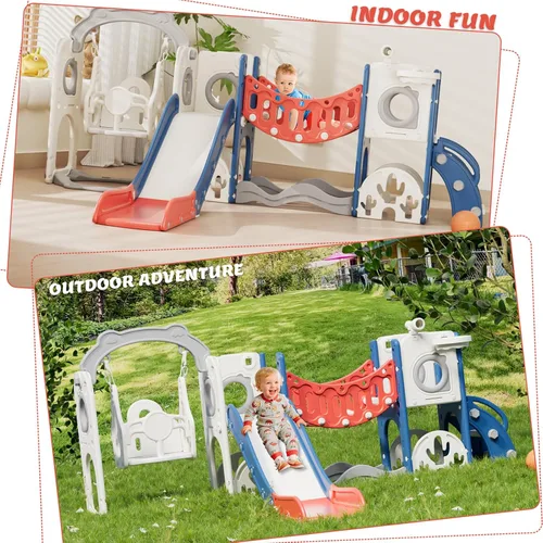 Miniatura 4 de KORIMEFA Juego de tobogán y columpio 11 en 1 para niños pequeños, tobogán para niños, juego de patio interior y exterior para niños de 1 a 3 años