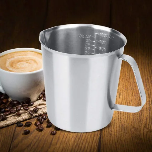 Miniatura 3 de Fdit Jarra de espuma de leche de acero inoxidable, 32 oz/33.8 fl oz, plata, acero 304, 5.0 in de altura, para café espresso capuchino