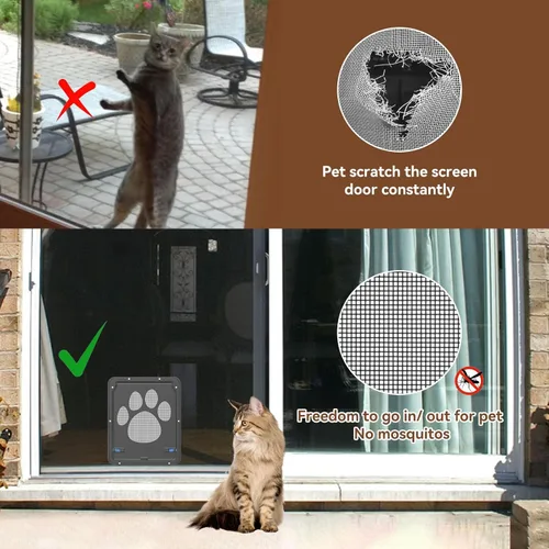 Miniatura 3 de NAMSAN Puerta mosquitera para gatos, apertura de solapa de 8 x 10 pulgadas, puerta de gato para puerta mosquitera, puerta magnética de cierre
