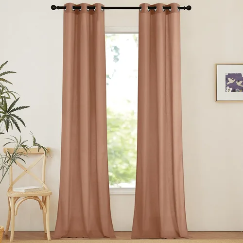 Miniatura 206 de NICETOWN Cortinas de lino natural con textura de lino para dormitorio, mezcla de lino rústica con ojales en la parte superior, semitransparentes