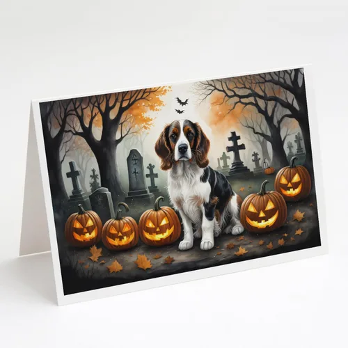 Miniatura 45 de Caroline's Treasures DAC2018GCA7P - Tarjetas de felicitación y sobres de Halloween espeluznantes de Border Collie, paquete de 8 tarjetas en blanco