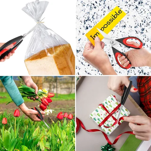 Miniatura 8 de iBayam Paquete de 3 tijeras de cocina de 8.5 pulgadas, multiusos, resistentes con funda protectora, mango de agarre suave y cómodo, juego