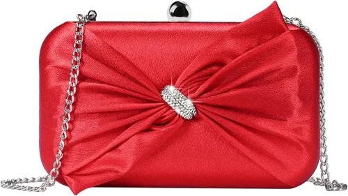 Miniatura 7 de Elegante bolso de mano de satén para mujer con lazo de diamantes de imitación, bolso formal para boda, fiesta, baile de graduación, cóctel